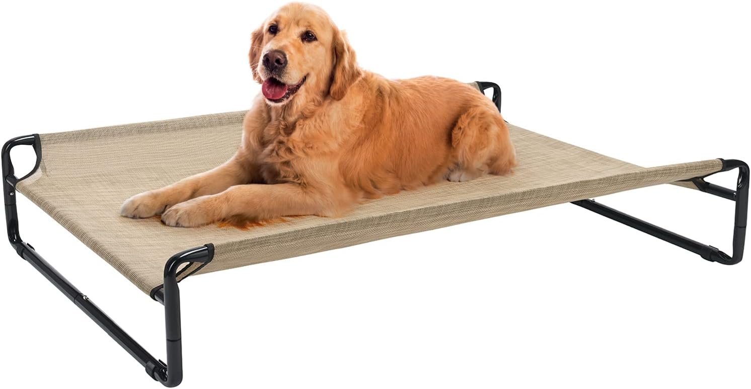 Veehoo Original Cooling Elevated Dog Bed, Outdoor Raised Dog Cots Bed for Large Dogs, Portable Standing Pet Bed with Washable Breathable Mesh, No-Slip Feet